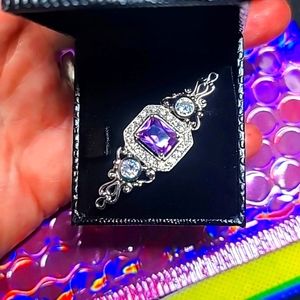 Amethyst And Clear Crystal Silver Brooch